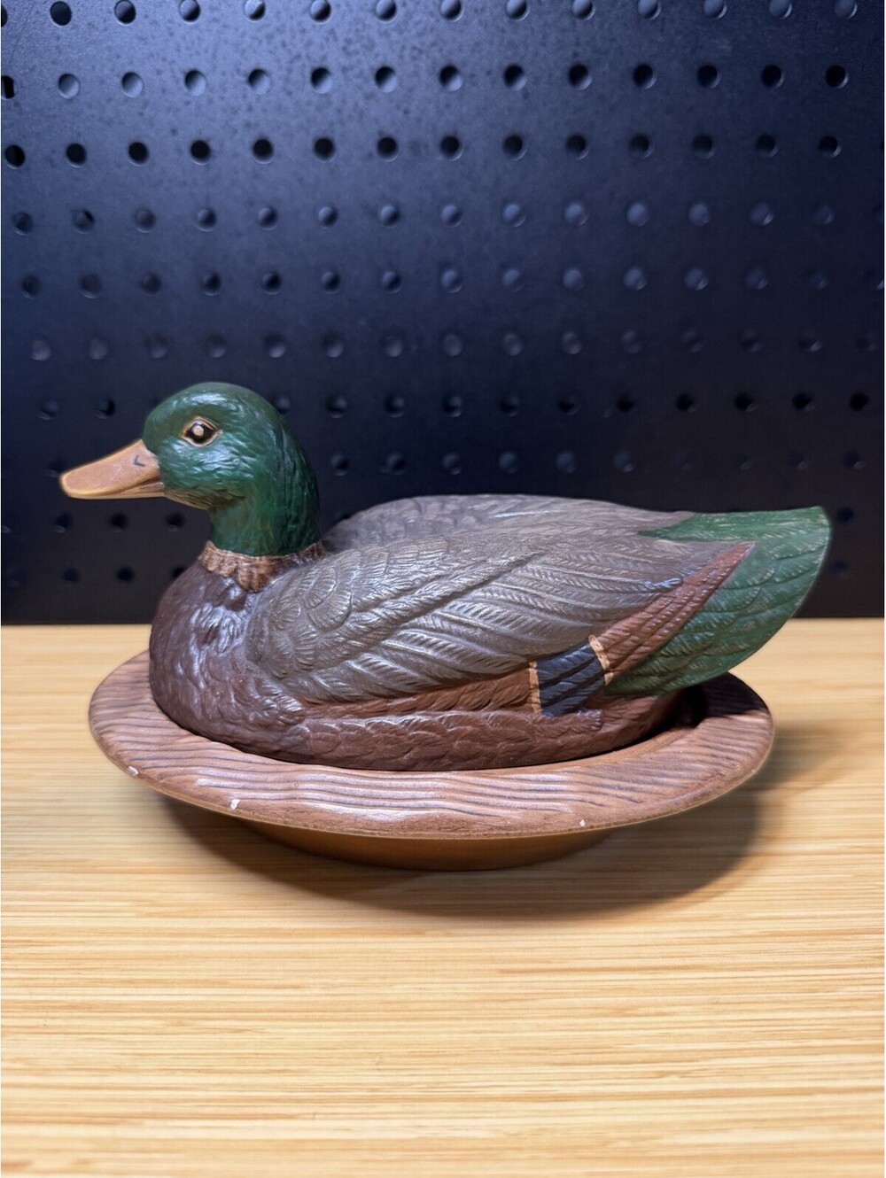 RARE Brown Duck on Nest Covered Dish 8” RARE Vintage